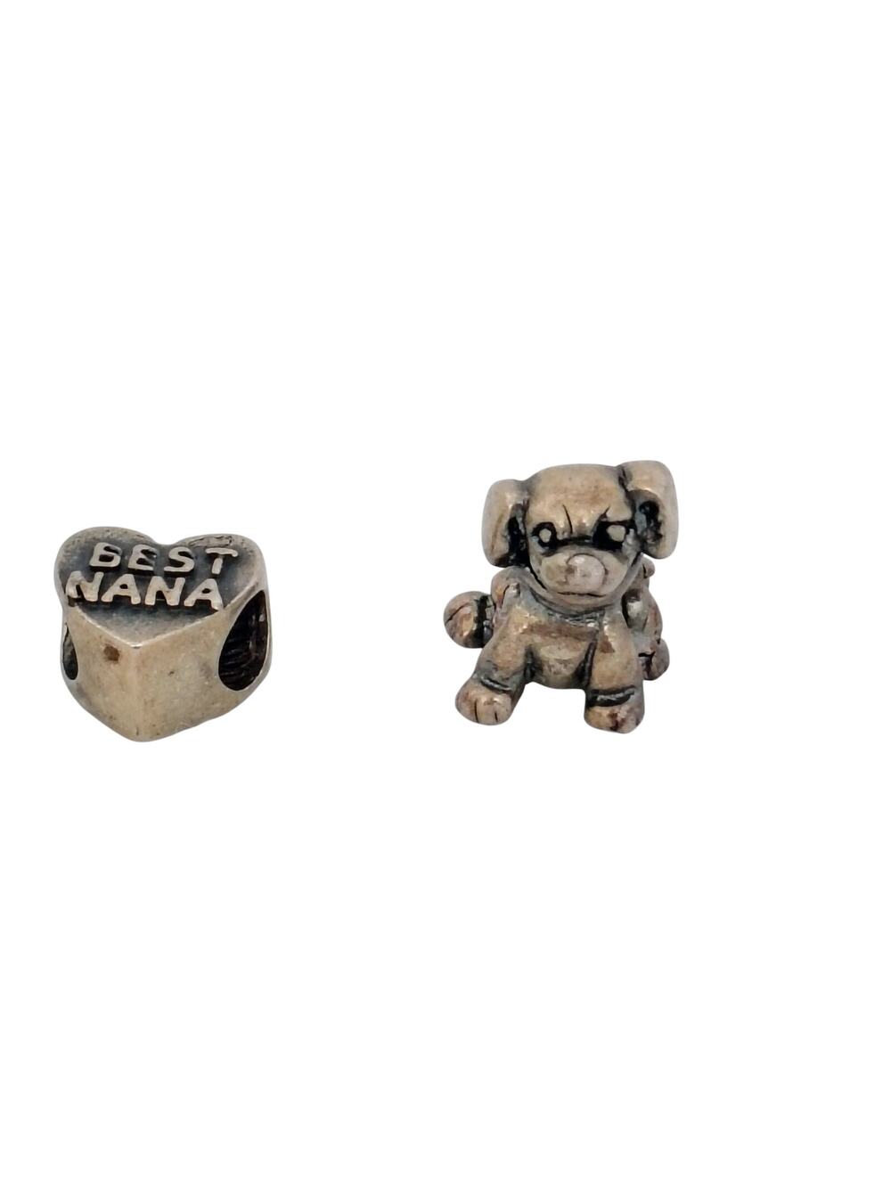 Michael Anthony Sterling Silver Best NANA Puppy Dog Sliding Charms Set of 2 Ital